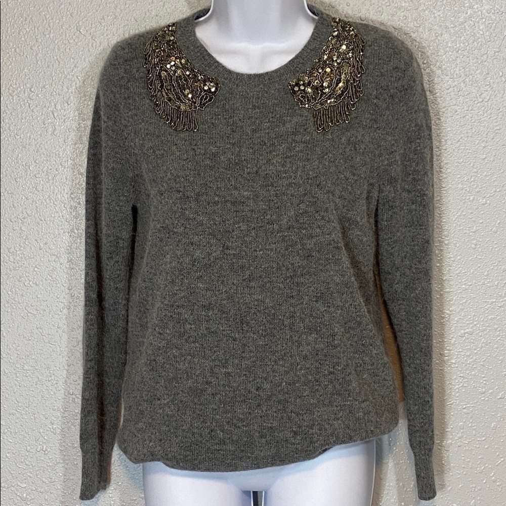 😍 Luxe Angora/Wool Blend Knit Jumper Beaded appliqué on Neckline